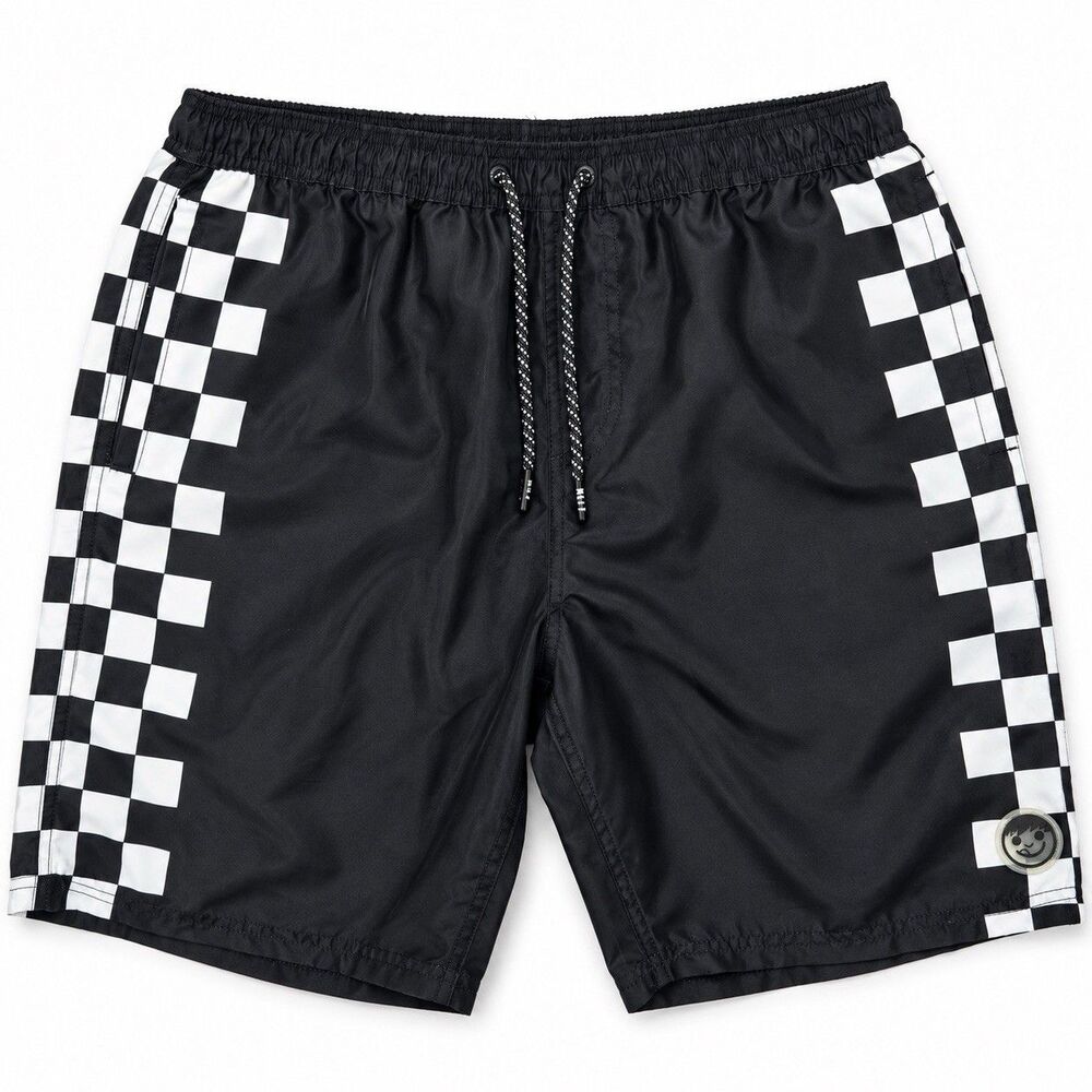 NEFF Men's Checkered Board Shorts Black White Swim Trunks 2XL